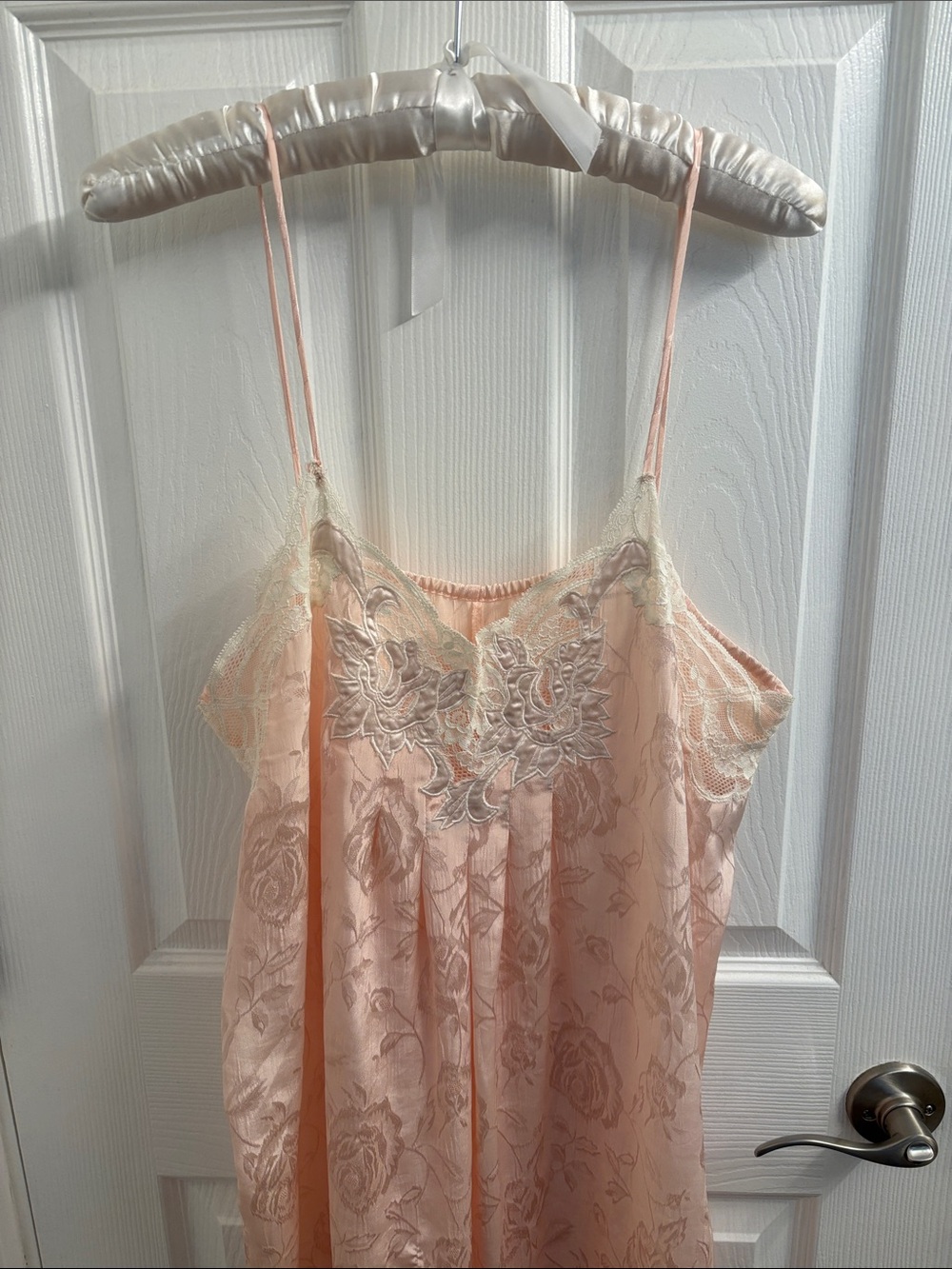 Elegant Pink NATORI Floral Jacquard Lace Slip Dress Nightgown Lingerie Size S